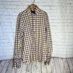 COOGI Luxe Mens Yellow Purple Plaid Floral Button‎ up Shirt size 3XL